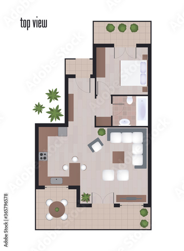 Floor plan of apartment, top view house, building drawing architectural plans illustration.