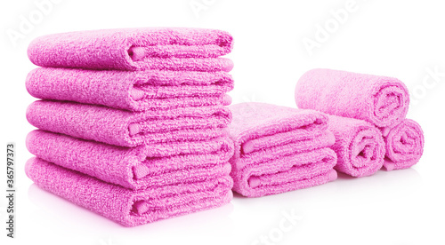 Pink towels, isolated on white background