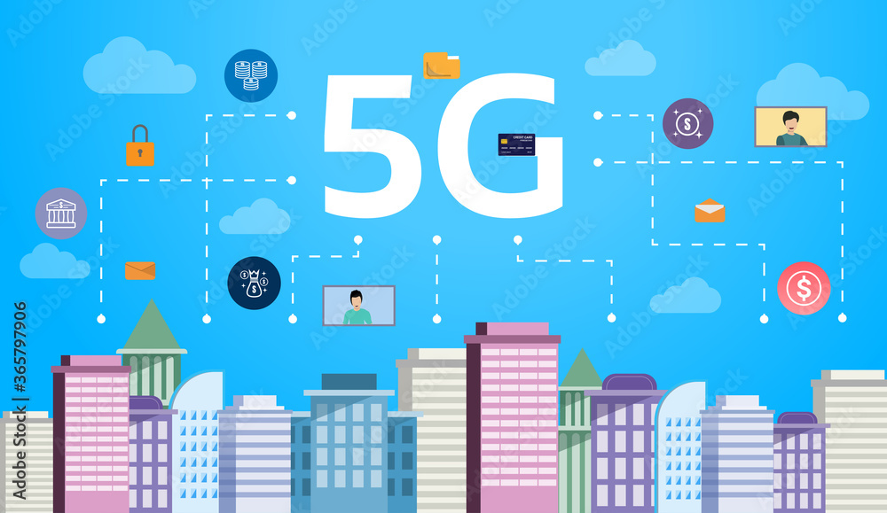 Vector illustration 5G wireless internet connection flat style