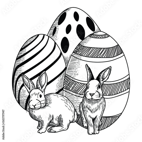 tattoo and t-shirt design black and white hand drawn  ester egg with rabbit premium vector