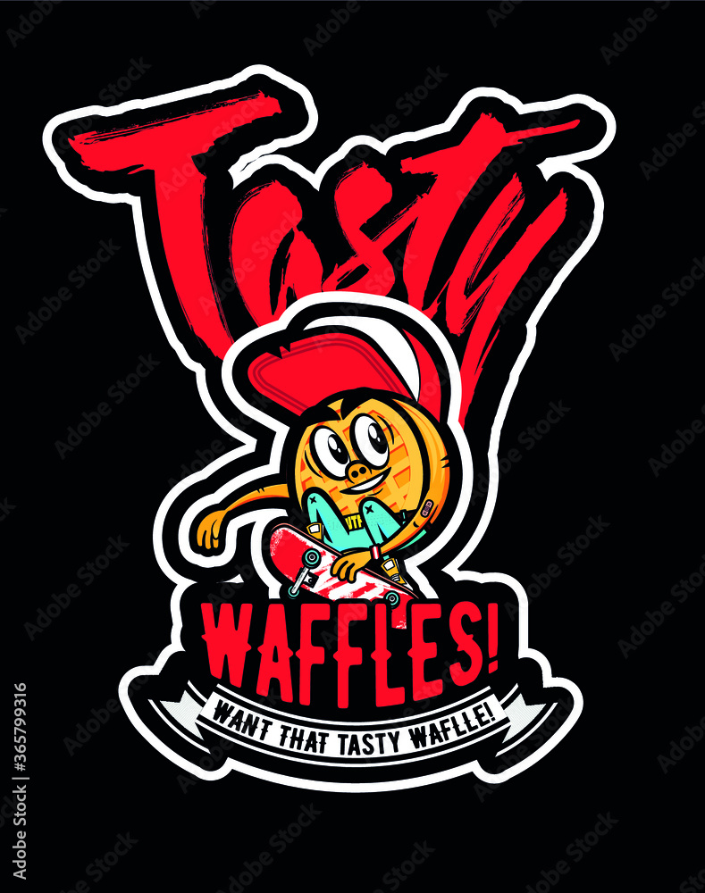 Illustration of a cartoon waffle doing a trick on a skateboard Illustration of a cartoon waffle doing a trick on a skateboard