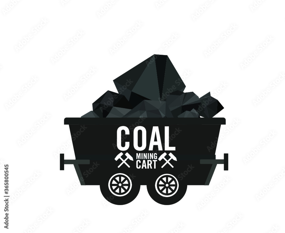Coal mine trolley, mining cart with coal Coal mine trolley, mining cart with coal