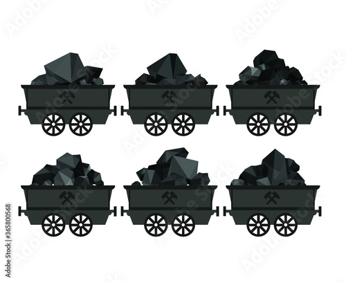 Coal mine trolley, mining cart with coal