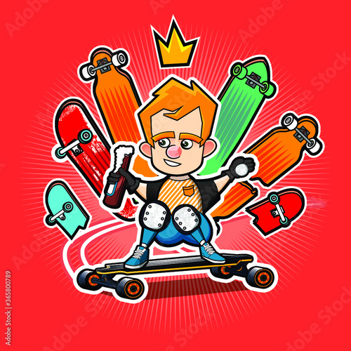 Cartoon Guy makes a slide on the longboard
