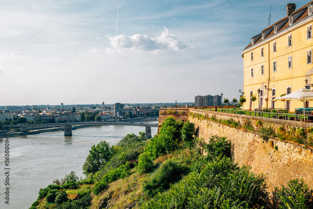 Petrovaradin Fortress and cityscape with Danube river in Novi Sad, Serbia