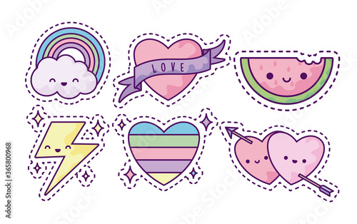 set of fashion patches, fun cartoon icons