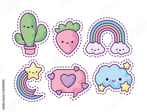 set of fashion patches, fun cartoon icons