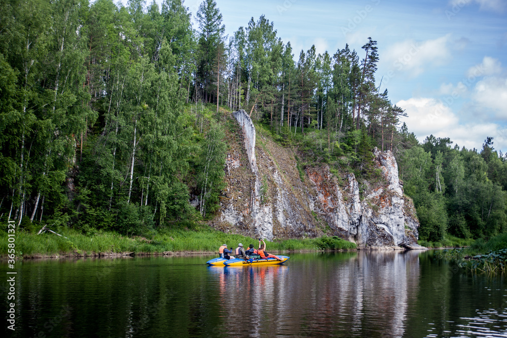 Naklejka premium rafting on catamarans on the Ural rivers
