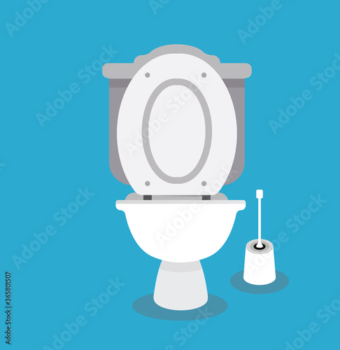 Toilet bowl with wc paper and wc brush
