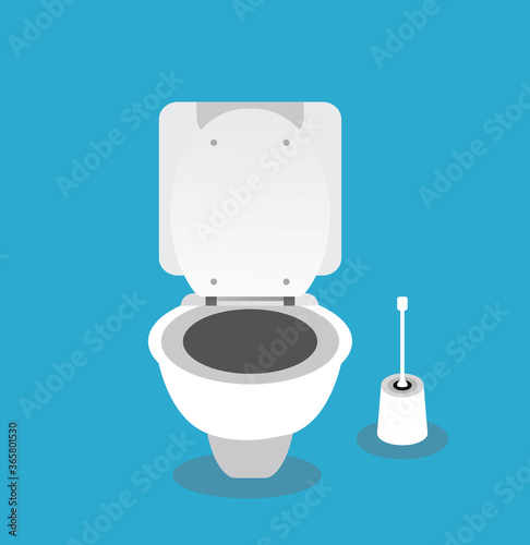 Toilet bowl with wc paper and wc brush