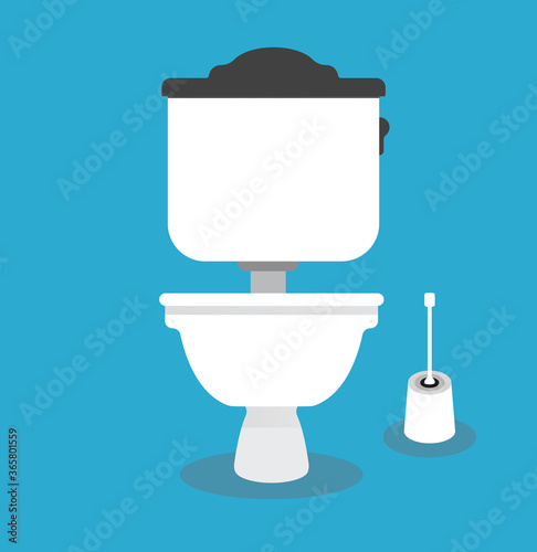 Toilet bowl with wc paper and wc brush