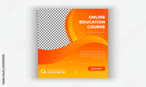 online education social media post template, e-learning course, back to education social media post template, online learning social media post banner template, Editable vector, square flyer design