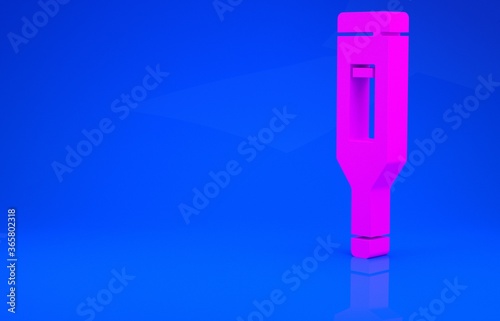 Pink Medical digital thermometer for medical examination icon isolated on blue background. Minimalism concept. 3d illustration. 3D render.