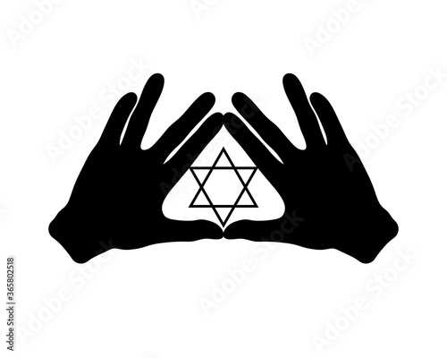 The symbols of Judaism- star of David and the Cohen blessing hands. Without background, isolated