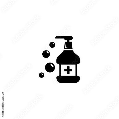 Hand Sanitizer, Antibacterial Liquid Disinfector. Flat Vector Icon illustration. Simple black symbol on white background. Hand Sanitizer Disinfector sign design template for web and mobile UI element.