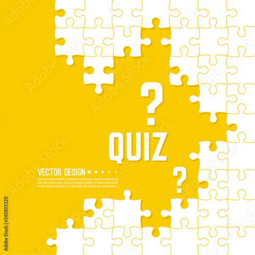 Vector abstract background with unfinished jigsaw puzzle pieces. Question mark and quiz symbol. Problem solving concept.
