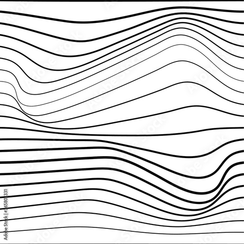 Distorted wave monochrome texture. Abstract dynamical rippled surface. Vector stripe deformation background.