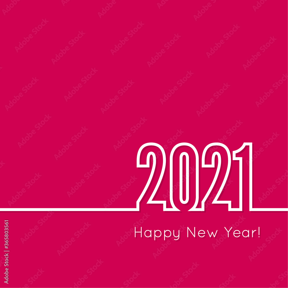Creative happy new year 2021 design card. Vector illustration on red background