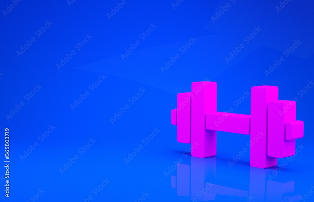 Pink Dumbbell icon isolated on blue background. Muscle lifting icon, fitness barbell, gym, sports equipment, exercise bumbbell. Minimalism concept. 3d illustration. 3D render. Pink Dumbbell icon isolated on blue background. Muscle lifting icon, fitness barbell, gym, sports equipment, exercise bumbbell. Minimalism concept. 3d illustration. 3D render.