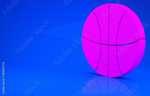 Pink Basketball ball icon isolated on blue background. Sport symbol. Minimalism concept. 3d illustration. 3D render. © Kostiantyn