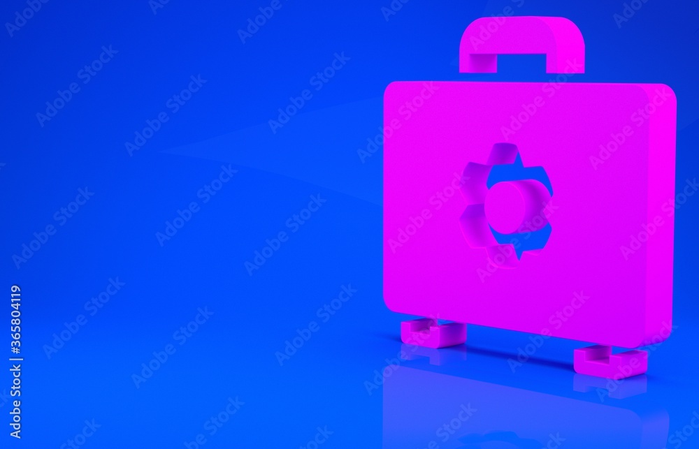 Pink Toolbox icon isolated on blue background. Tool box sign. Minimalism concept. 3d illustration. 3D render. Pink Toolbox icon isolated on blue background. Tool box sign. Minimalism concept. 3d illustration. 3D render.