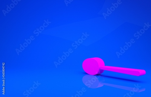 Pink Spoon icon isolated on blue background. Cooking utensil. Cutlery sign. Minimalism concept. 3d illustration. 3D render.