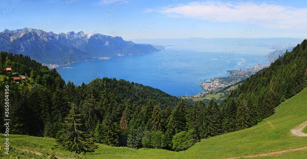 Fototapeta premium Vue aérienne du lac Léman depuis les rochers de Naye en Suisse.
