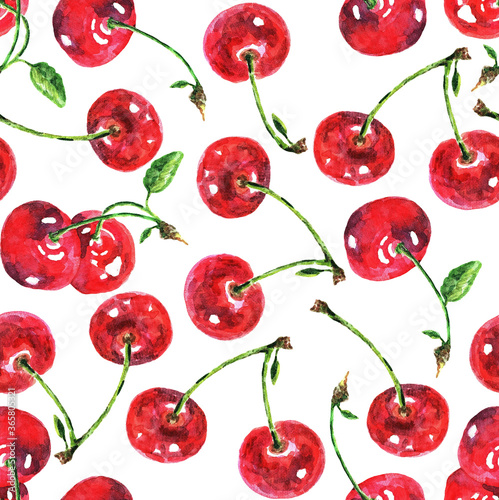 Seamless pattern with cherries, watercolor