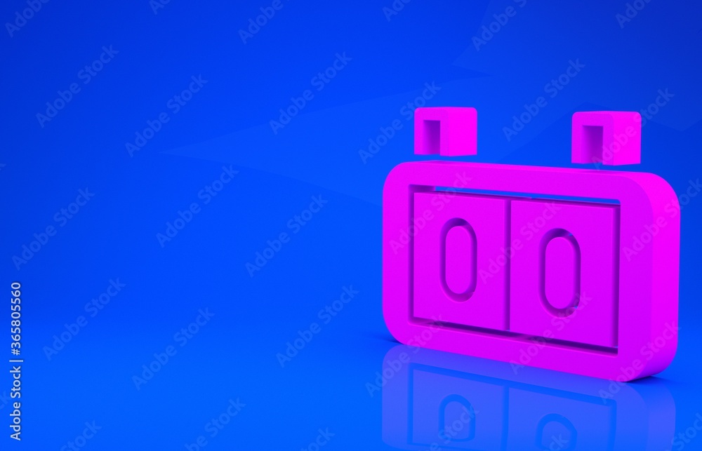 Pink Sport mechanical scoreboard and result display icon isolated on blue background. Minimalism concept. 3d illustration. 3D render. Pink Sport mechanical scoreboard and result display icon isolated on blue background. Minimalism concept. 3d illustration. 3D render.