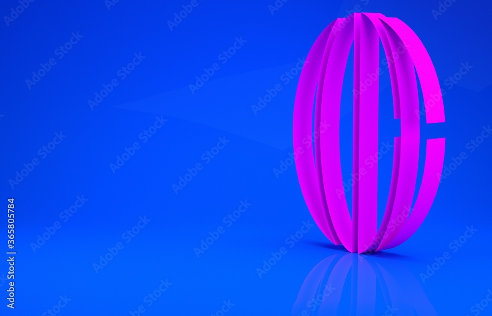Pink Rugby ball icon isolated on blue background. Minimalism concept. 3d illustration. 3D render.