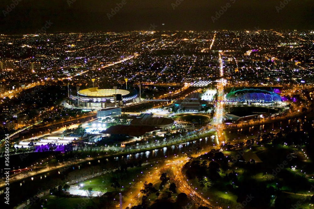 night view of the city of Melbourne, Australia 