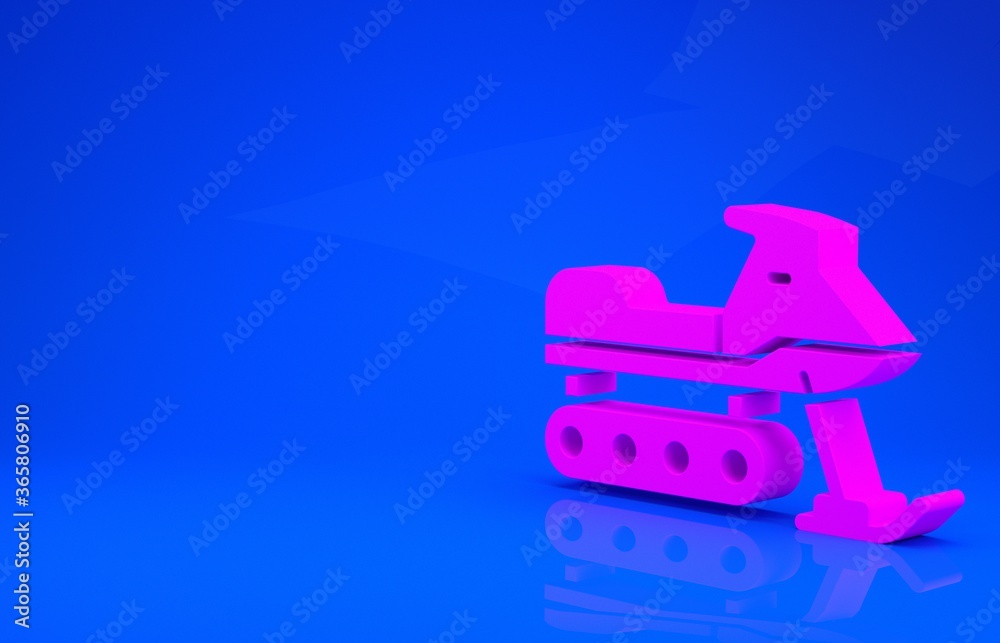 Naklejka premium Pink Snowmobile icon isolated on blue background. Snowmobiling sign. Extreme sport. Minimalism concept. 3d illustration. 3D render.