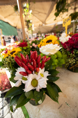 Flower market stall in Rome Campo de' Fiori