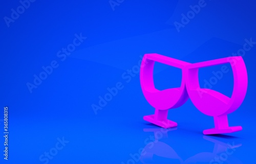 Pink Glass of cognac or brandy icon isolated on blue background. Minimalism concept. 3d illustration. 3D render.