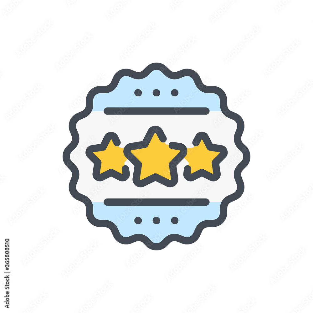 Three Star Badge color line icon. Reviews and Rating vector outline colorful sign. Three Star Badge color line icon. Reviews and Rating vector outline colorful sign.