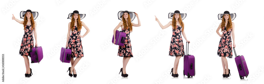Travel vacation concept with luggage on white Travel vacation concept with luggage on white