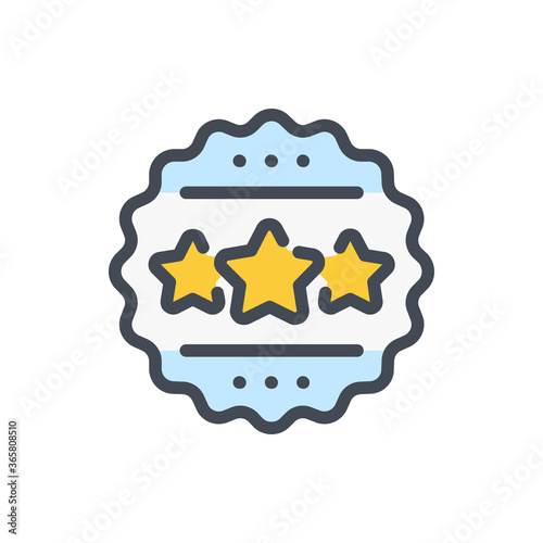 Three Star Badge color line icon. Reviews and Rating vector outline colorful sign.