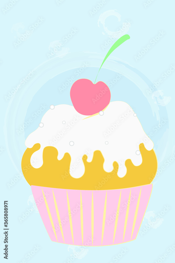 Vector illustration of cherry cupcake and ice cream. Fashion stickers, icons, icons. Print on clothing. Symbol, logo, and emblem. For children, a delicious picture Vector illustration of cherry cupcake and ice cream. Fashion stickers, icons, icons. Print on clothing. Symbol, logo, and emblem. For children, a delicious picture