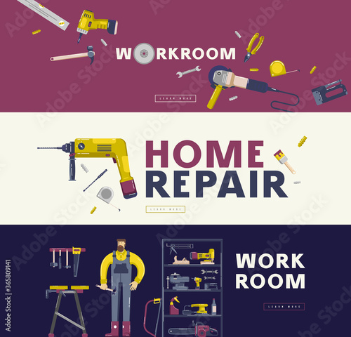 Home repair and workshop banners set