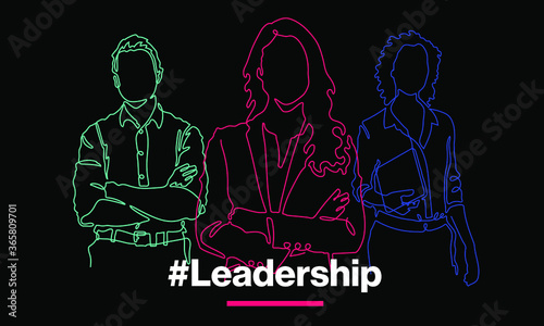 Corporate modern business people leaders in one single line stroke illustration drawing isolated with whiteboard doodle style with modern color palette