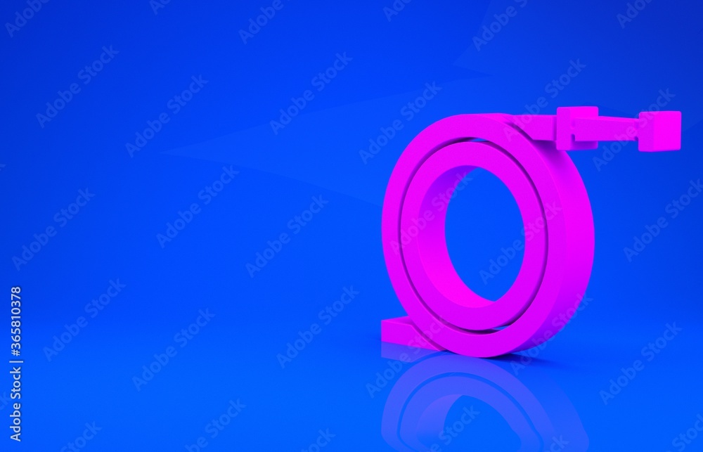 Pink Garden hose or fire hose icon isolated on blue background. Spray gun icon. Watering equipment. Minimalism concept. 3d illustration. 3D render. Pink Garden hose or fire hose icon isolated on blue background. Spray gun icon. Watering equipment. Minimalism concept. 3d illustration. 3D render.