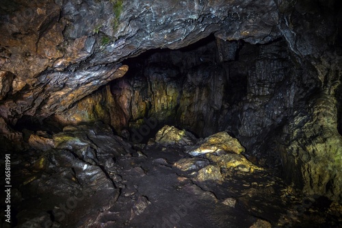 Fototapeta Naklejka Na Ścianę i Meble -  Interior of big cave at the Lago Naki plateau. The Caucasus mountains, Adygea, Russia.