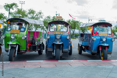 Traditional Taxi (Tuk Tuk) at Sanam Luang Bangkok, Thailand.