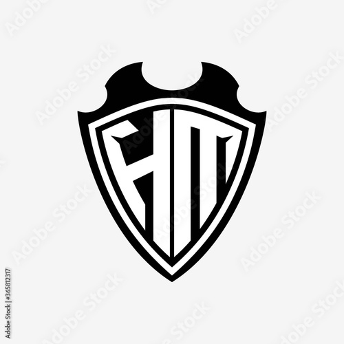 HM initials monogram logo shield designs a modern