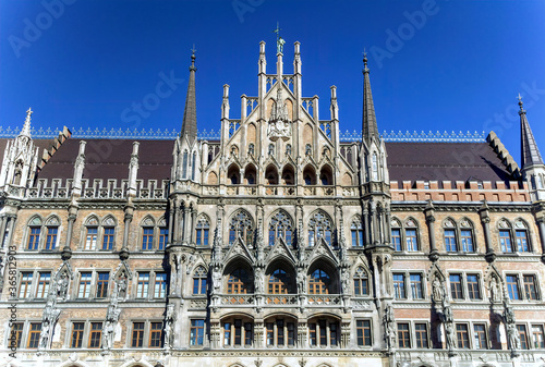 New Town Hall frontal view in Munich, Germany.