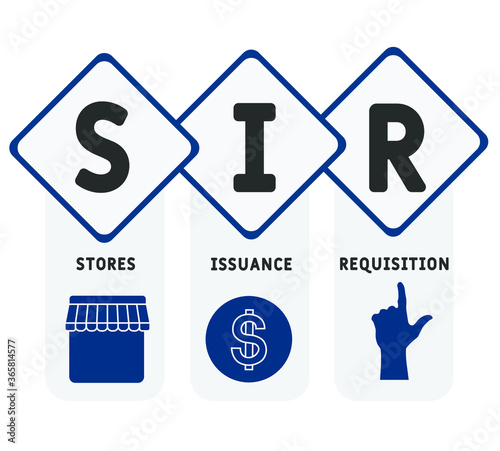 SIR - Stores Issuance Requisition. vector illustration concept with keywords and icons. lettering illustration with icons for web banner, flyer, landing page, presentation.