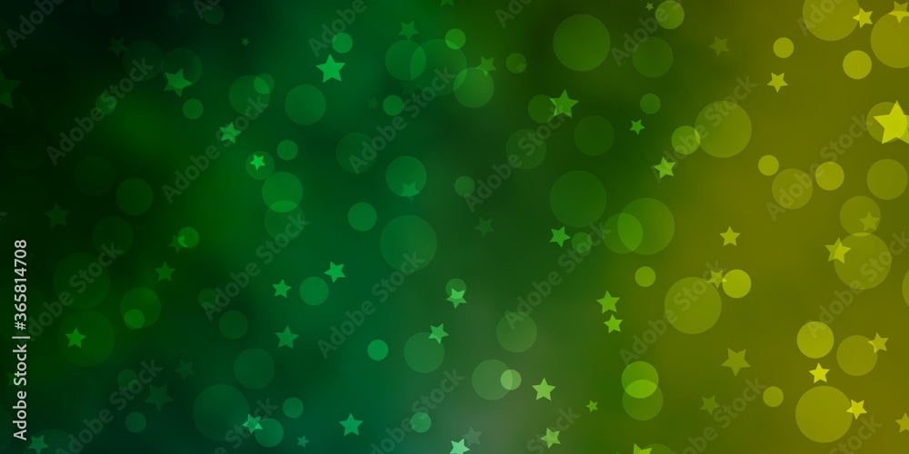 Light Green, Yellow vector layout with circles, stars. Colorful illustration with gradient dots, stars. Pattern for design of fabric, wallpapers.