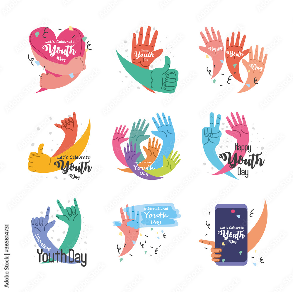 Fototapeta premium set of symbol of international youth day celebration