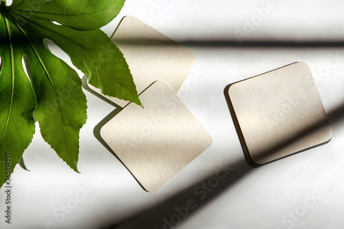 closup of coasters with shadows and a plant