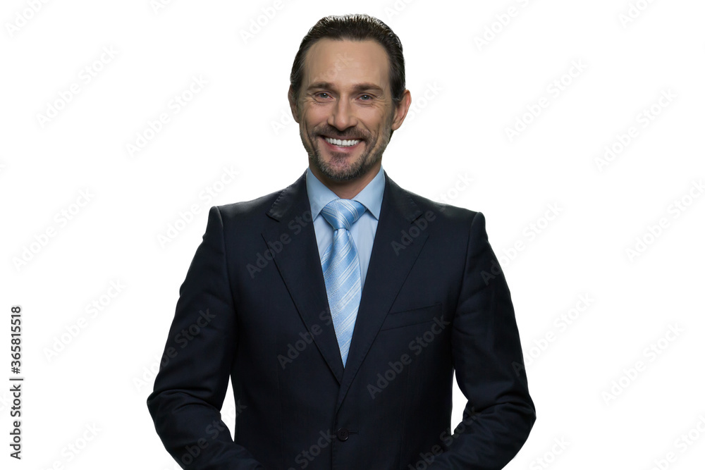 Portrait of cheerful businessman. Happy middle-aged man in suit isolated on white background. Portrait of cheerful businessman. Happy middle-aged man in suit isolated on white background.